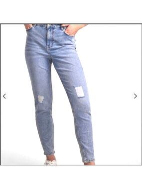 PIECES Pckesia Mom High Waist Ankle Distressed Light Wash Straight Leg Jeans XS